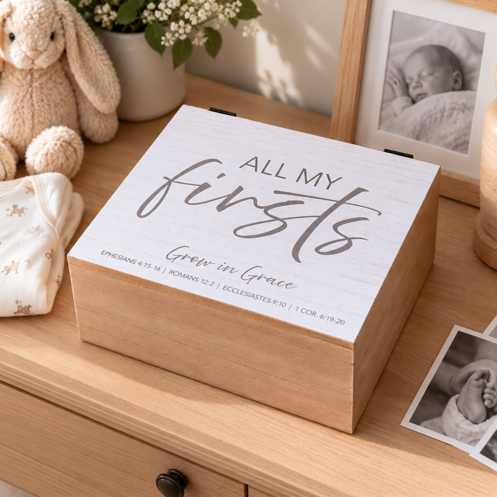 All My Firsts Natural Wood Keepsake Box