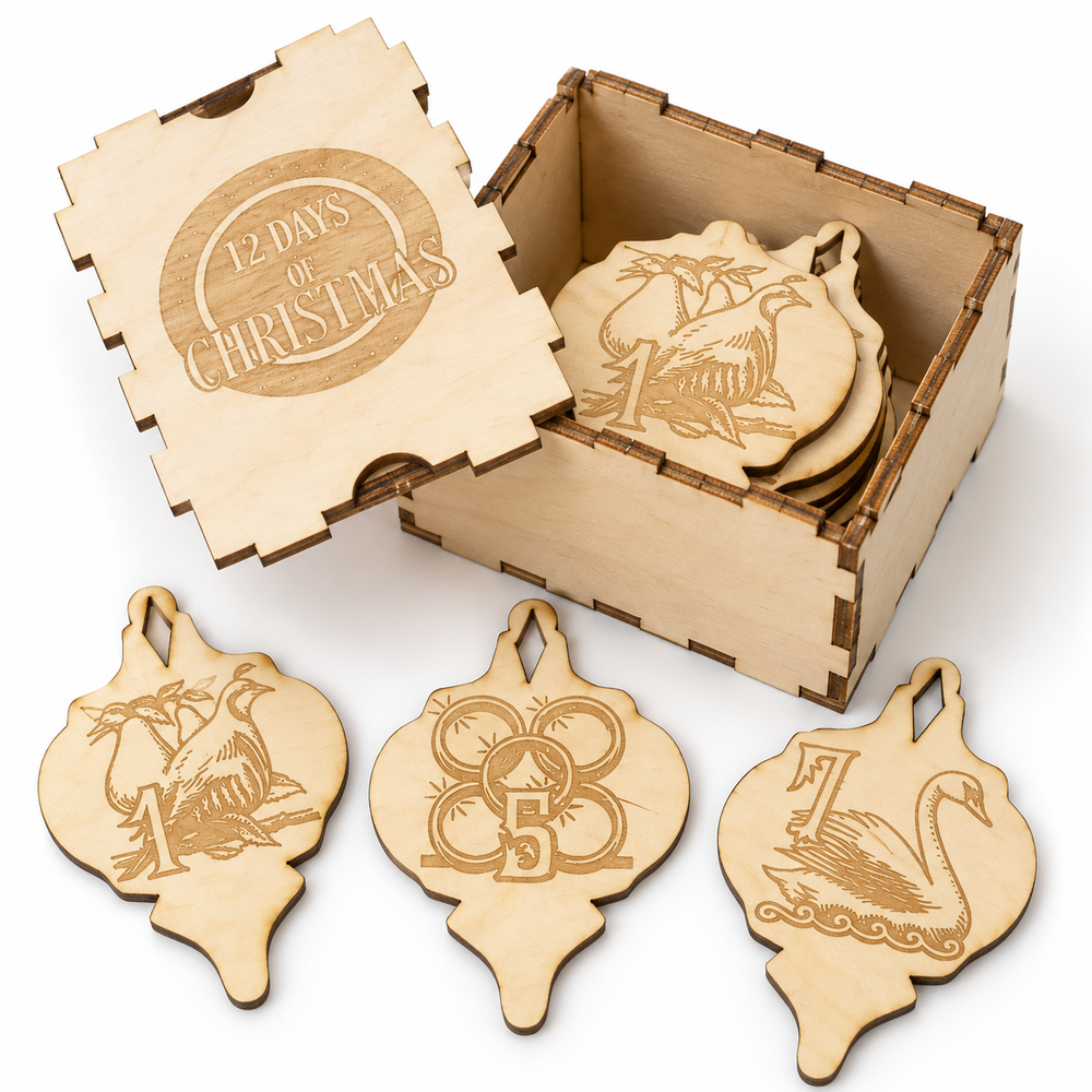 12 Days of Christmas Baltic Birch Ornament Set