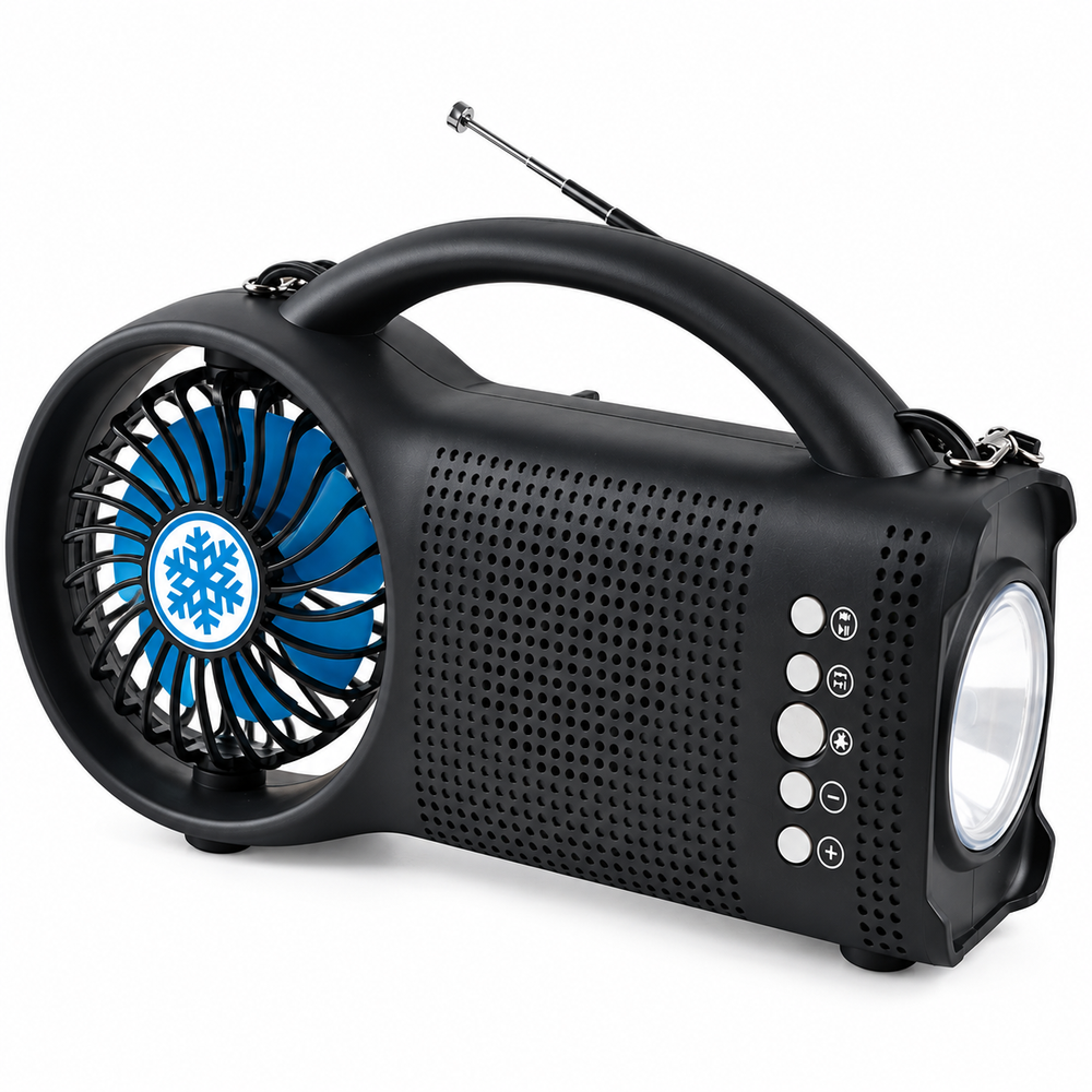 Solar Bluetooth Speaker with FM Radio, Fan & LED Light
