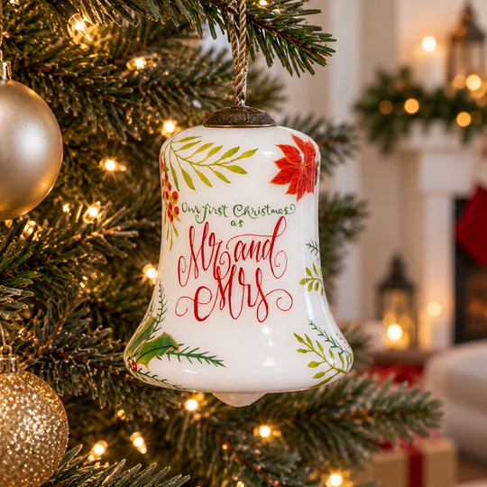 Hand-Painted Glass First Christmas Mr. &amp; Mrs. Ornament