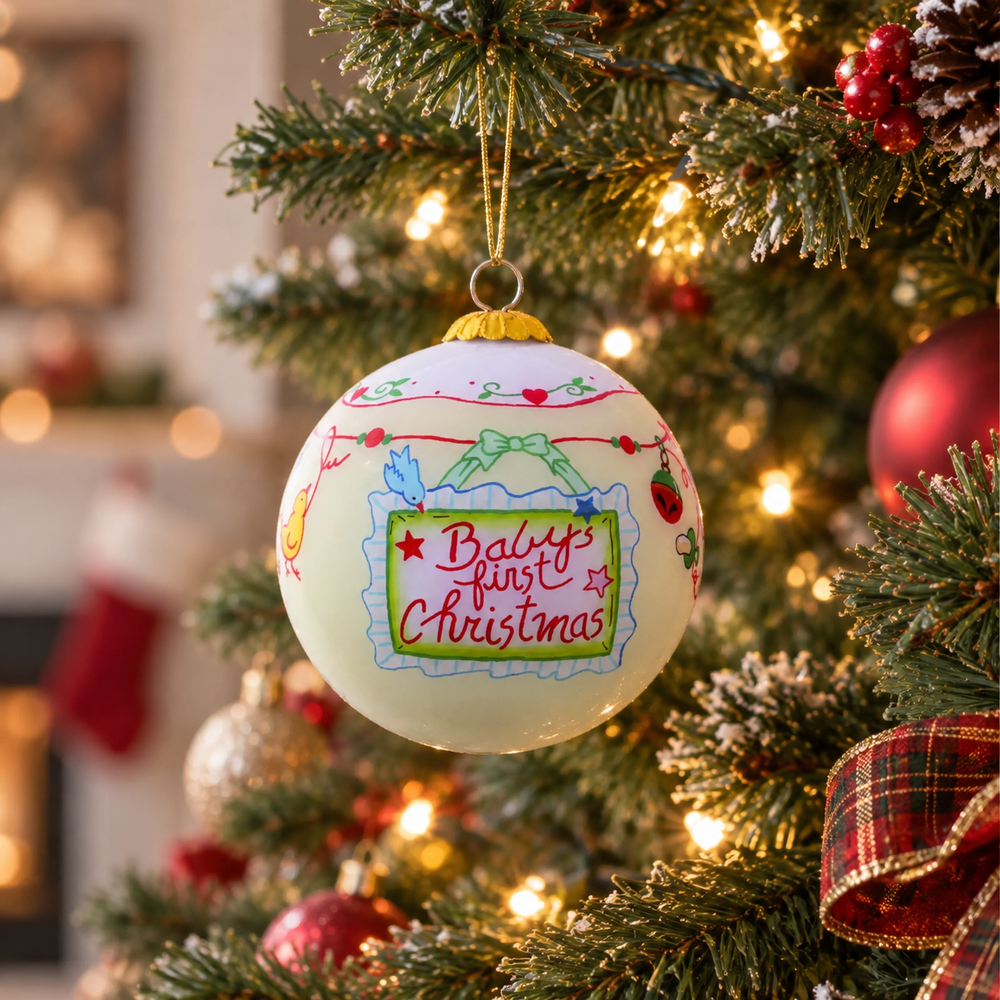 Baby’s First Christmas Hand-Painted Glass Ornament
