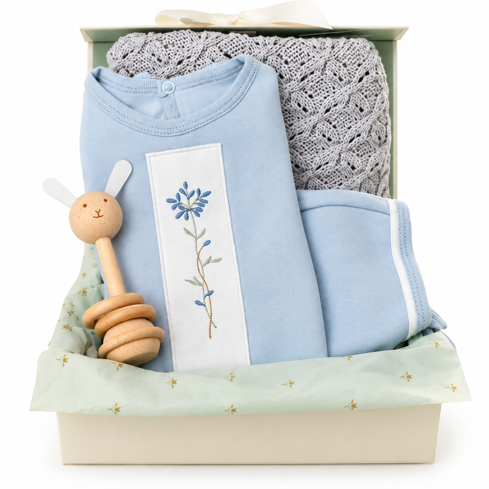 Treasured Trio Baby Gift Box with Knit Blanket & Toy