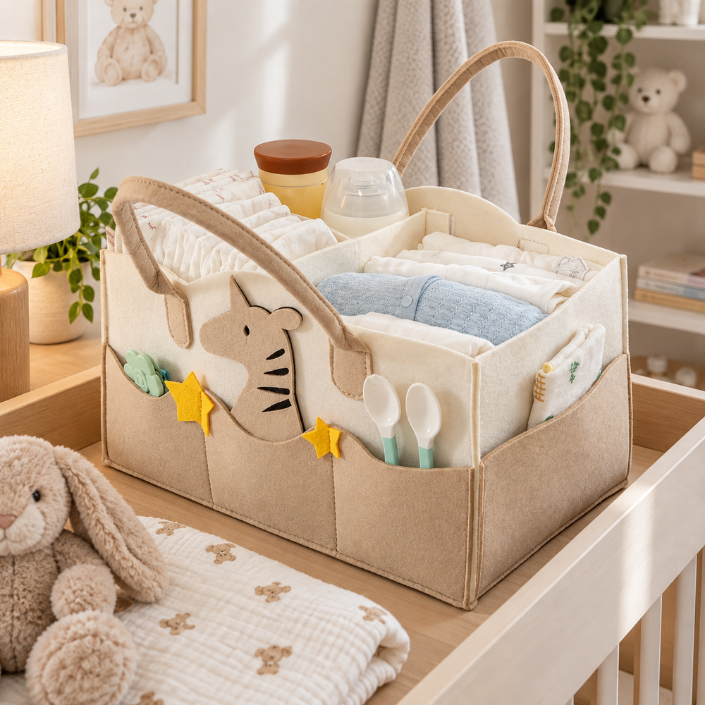 Cartoon Diaper Storage Basket with 8 Pockets