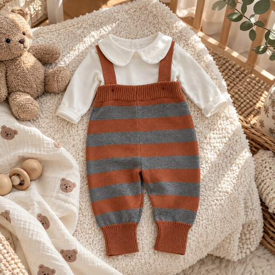 Newborn Striped Cotton Overalls &amp; Blouse Set