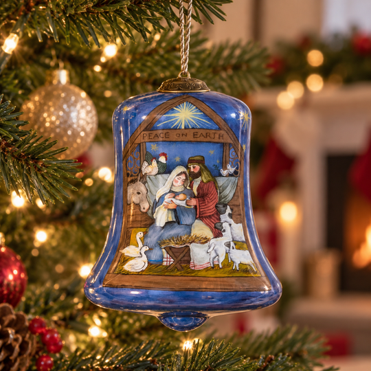Holy Family Hand-Painted Glass Bell Ornament