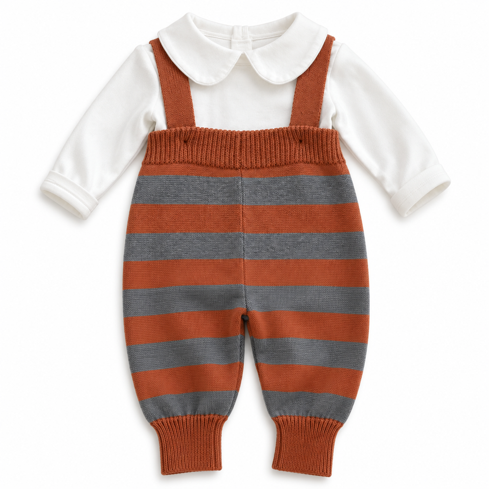 Newborn Striped Cotton Overalls & Blouse Set