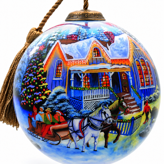Hand-Painted Glass Christmas Horse Carriage Ornament