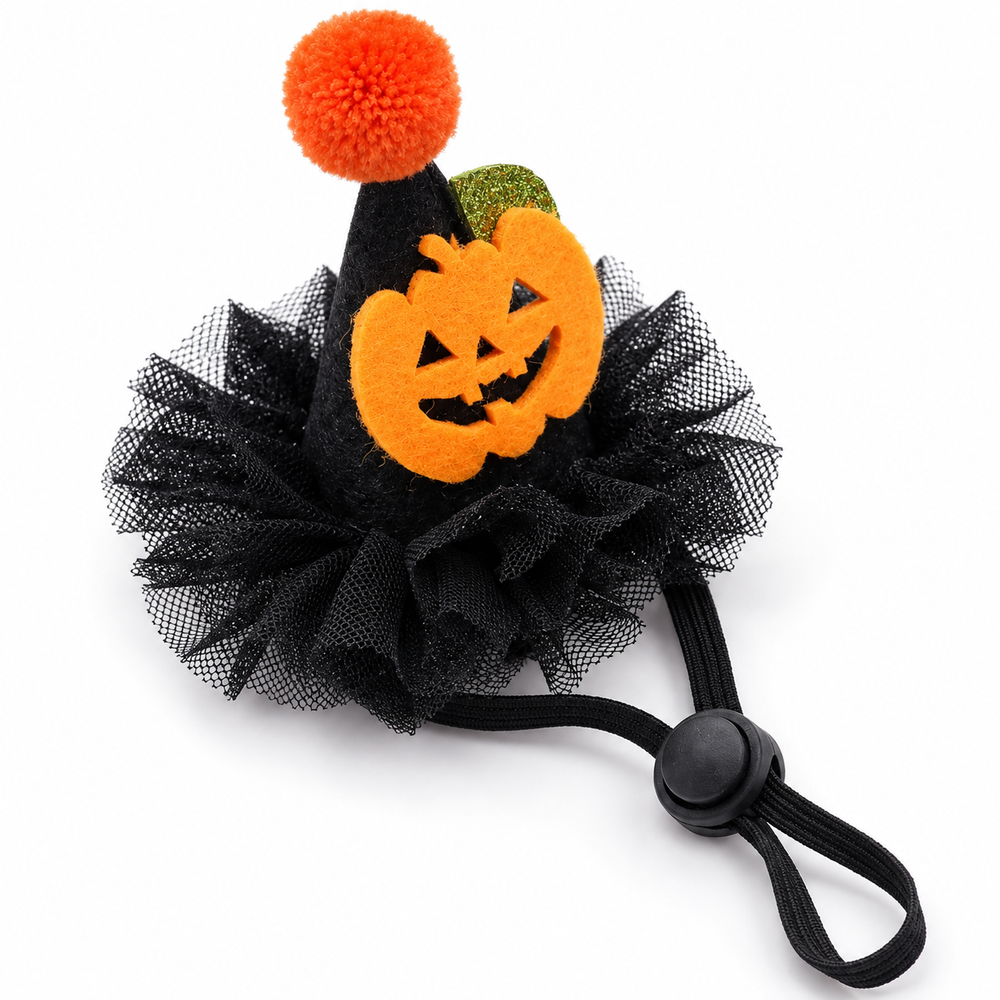 Pumpkin Witch Wizard Hat Adjustable Halloween Pet Accessory