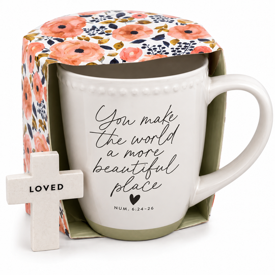 Wrapped in Love 18 oz Ceramic Mug &amp; Cross Gift Set