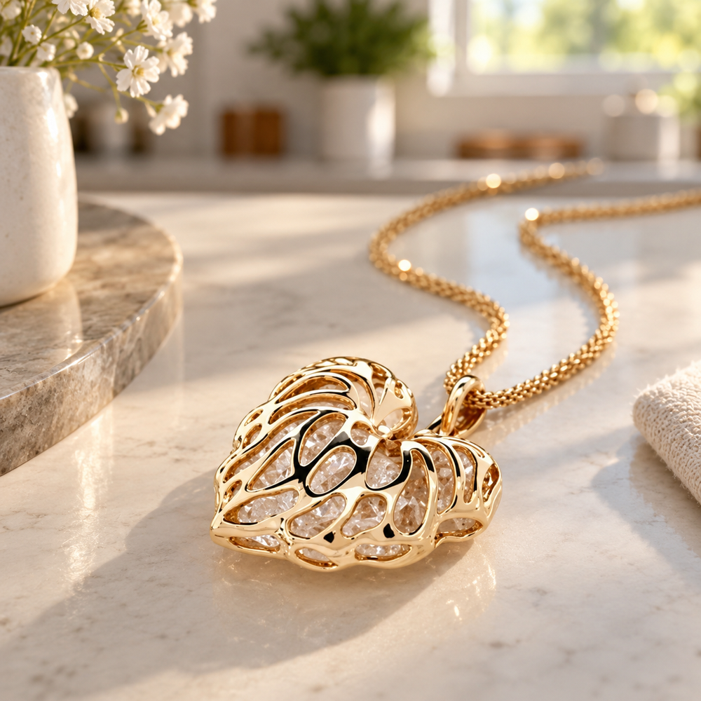 Sweet Memories Filigree Heart Crystal Necklace
