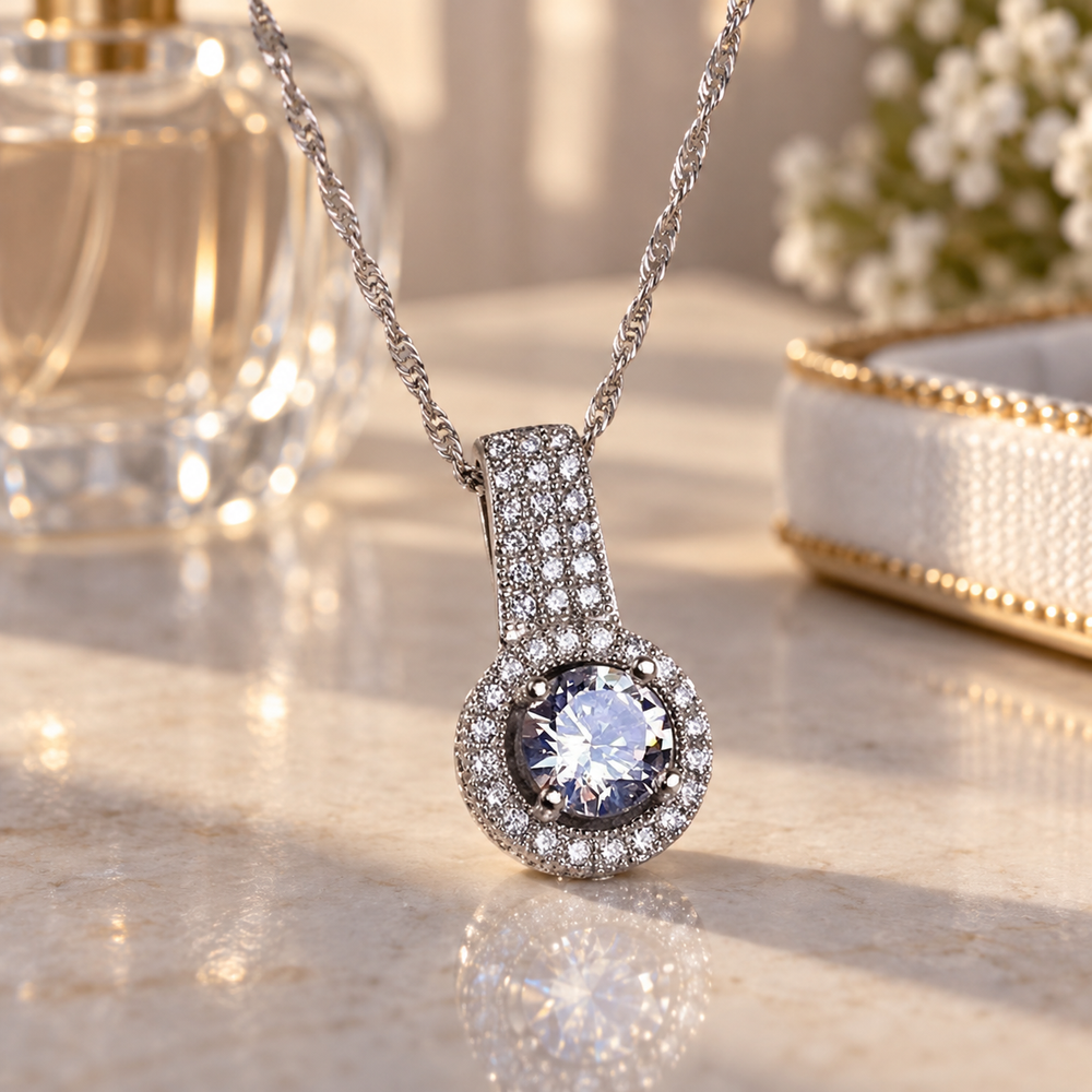 Royalty Sterling Silver CZ Pendant & 18" Chain