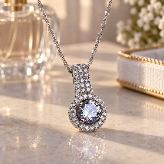 Royalty Sterling Silver CZ Pendant &amp; 18" Chain