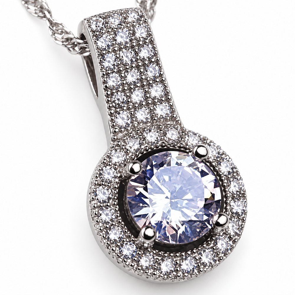 Royalty Sterling Silver CZ Pendant & 18" Chain