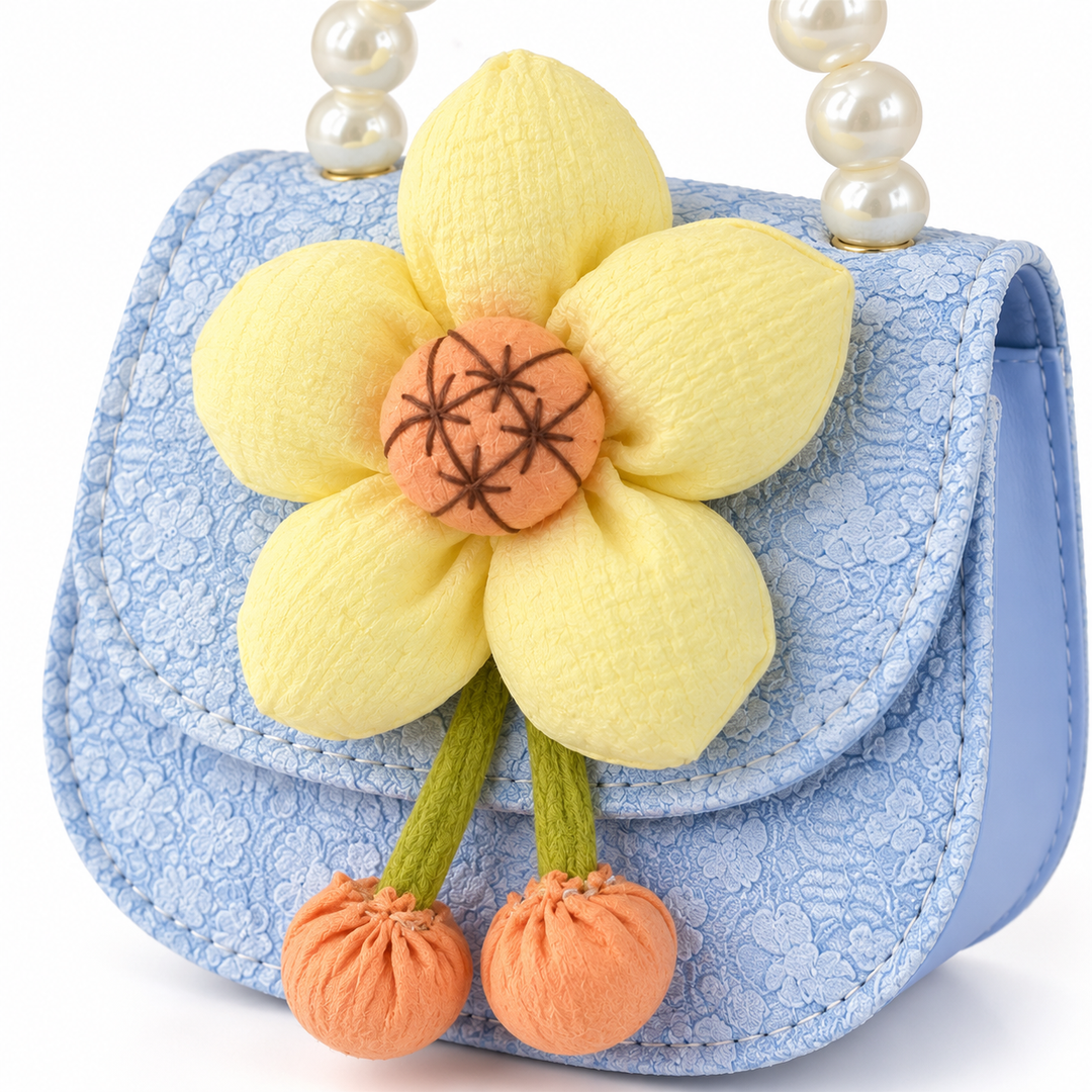 Girls Floral Mini Crossbody Bag with Pearl Handle