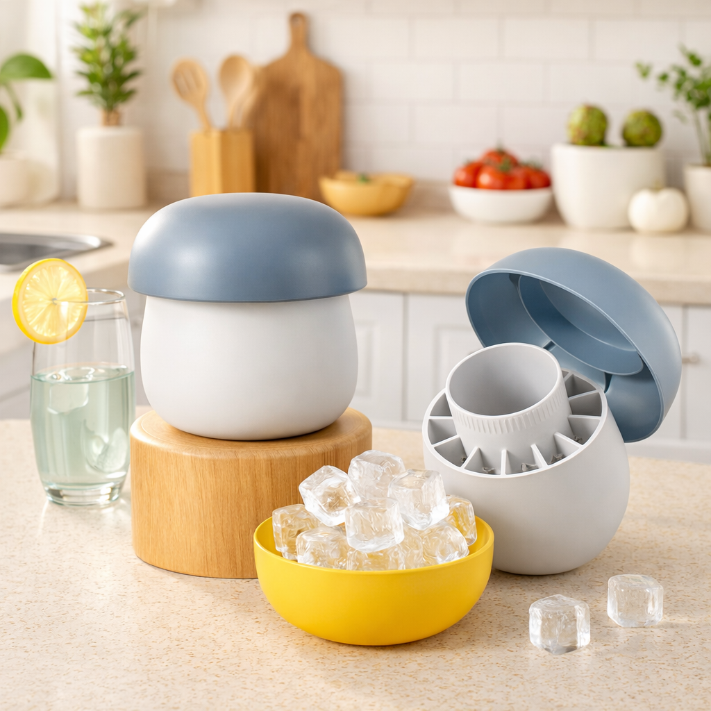 Chilled ice molds and lemon water