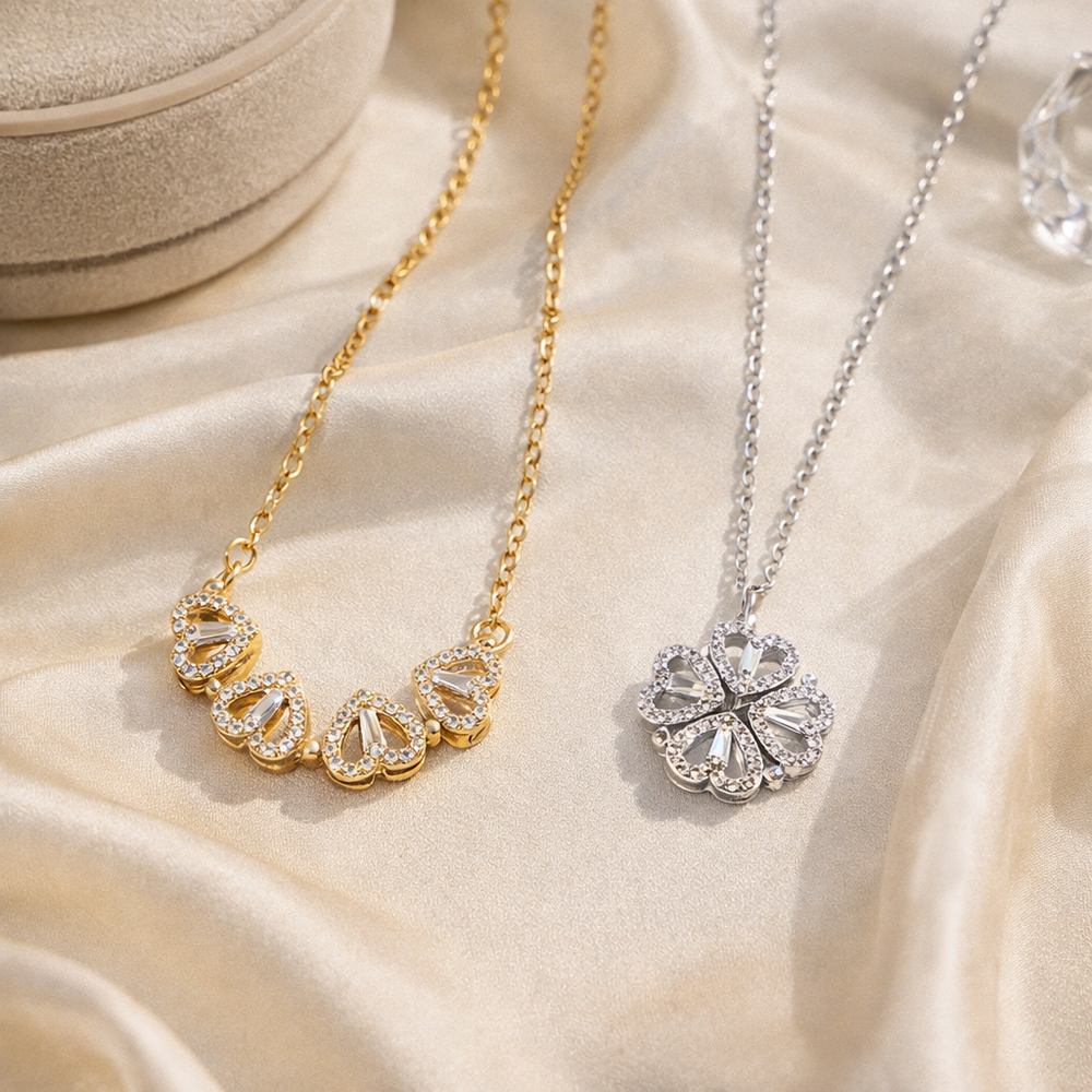 4-in-1 magnetic heart clover pendant necklace