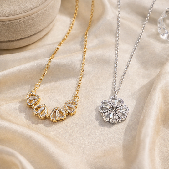 4-in-1 magnetic heart clover pendant necklace