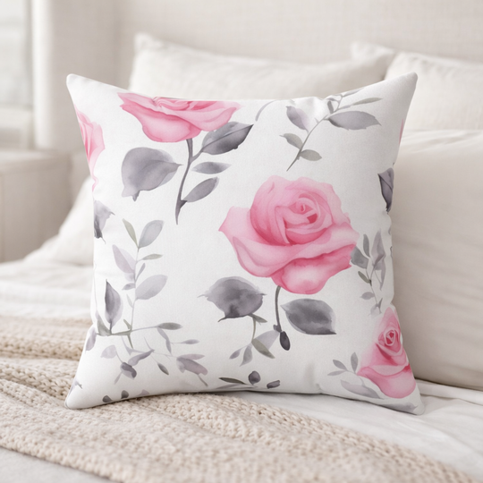 Pink Rose Watercolor Pillow