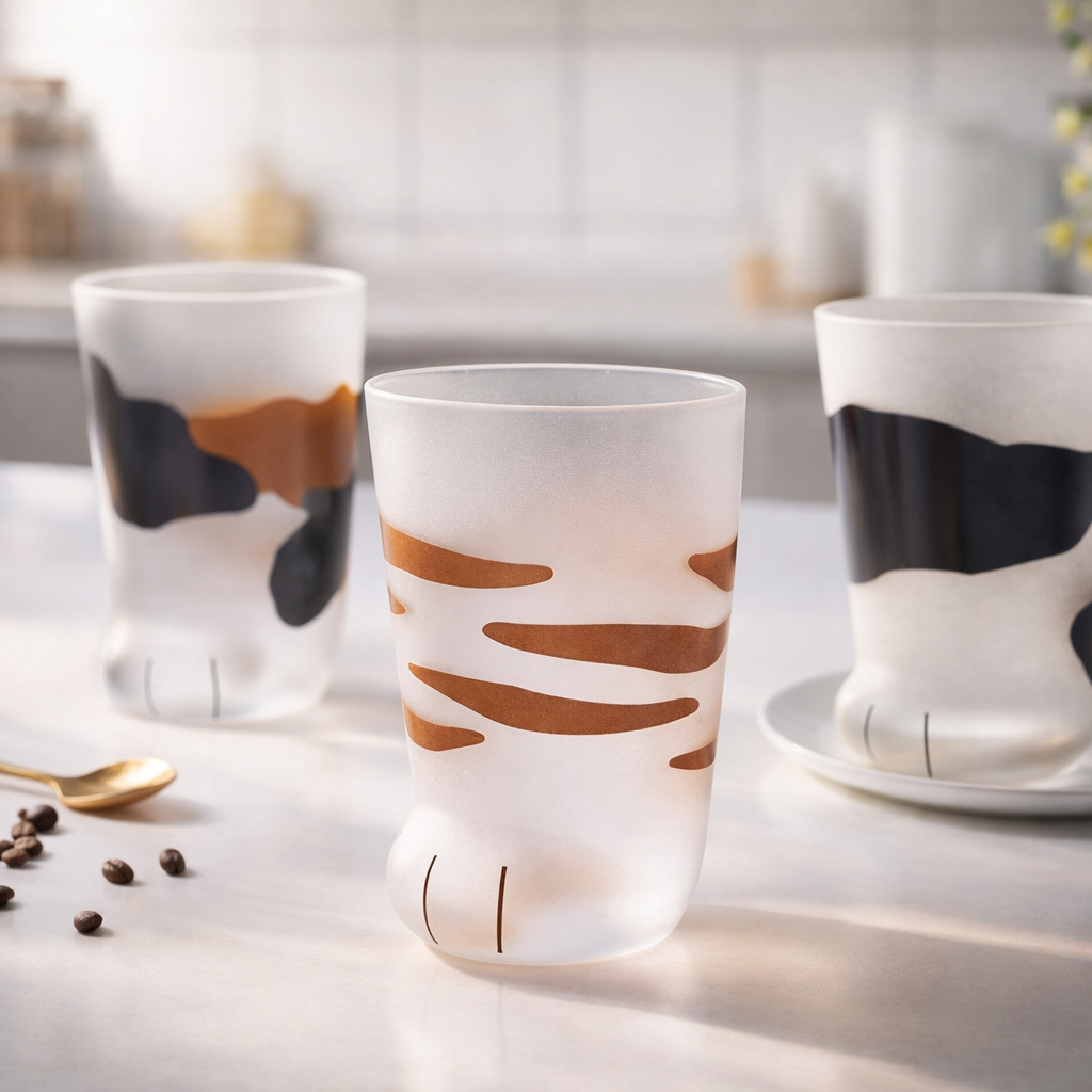 Cute Cat Paw Frosted Glass Coffee Cup 