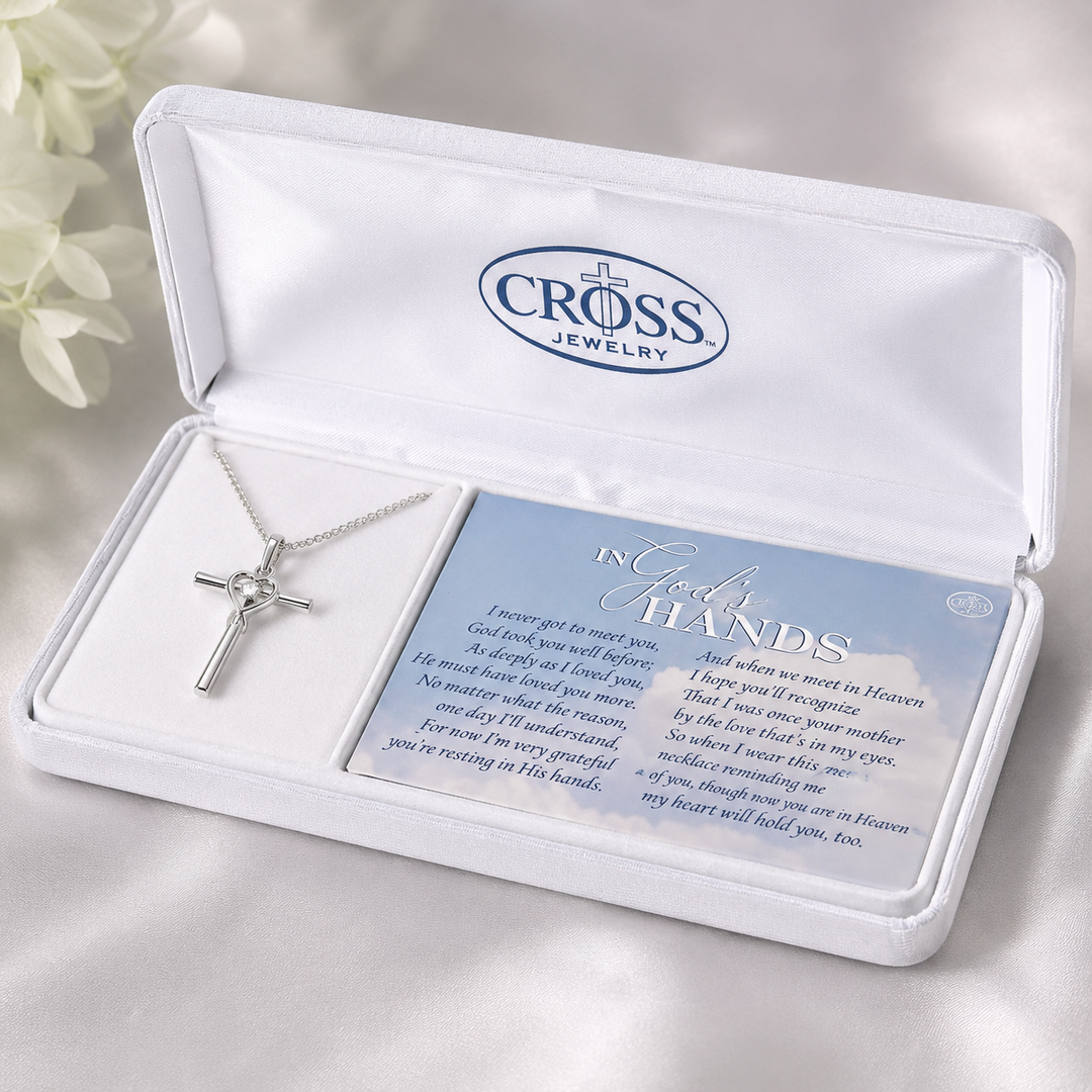 In God’s Hands Memorial Cross Heart Necklace