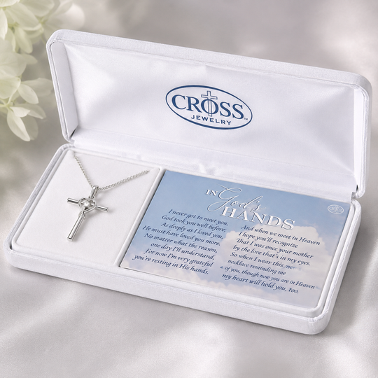In God’s Hands Memorial Cross Heart Necklace