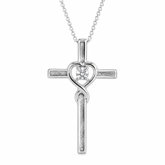 In God’s Hands Memorial Cross Heart Necklace