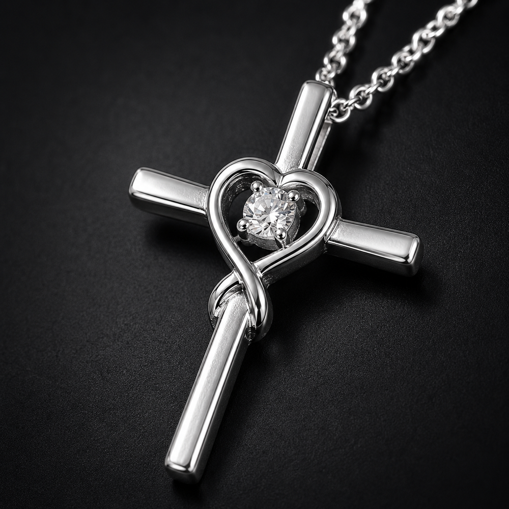In God’s Hands Memorial Cross Heart Necklace