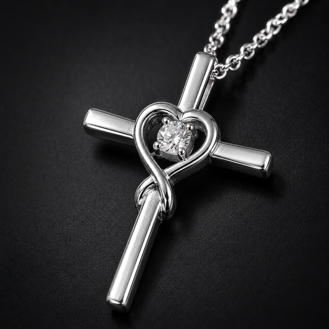In God’s Hands Memorial Cross Heart Necklace