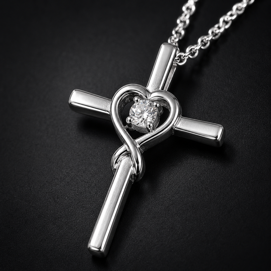 In God’s Hands Memorial Cross Heart Necklace