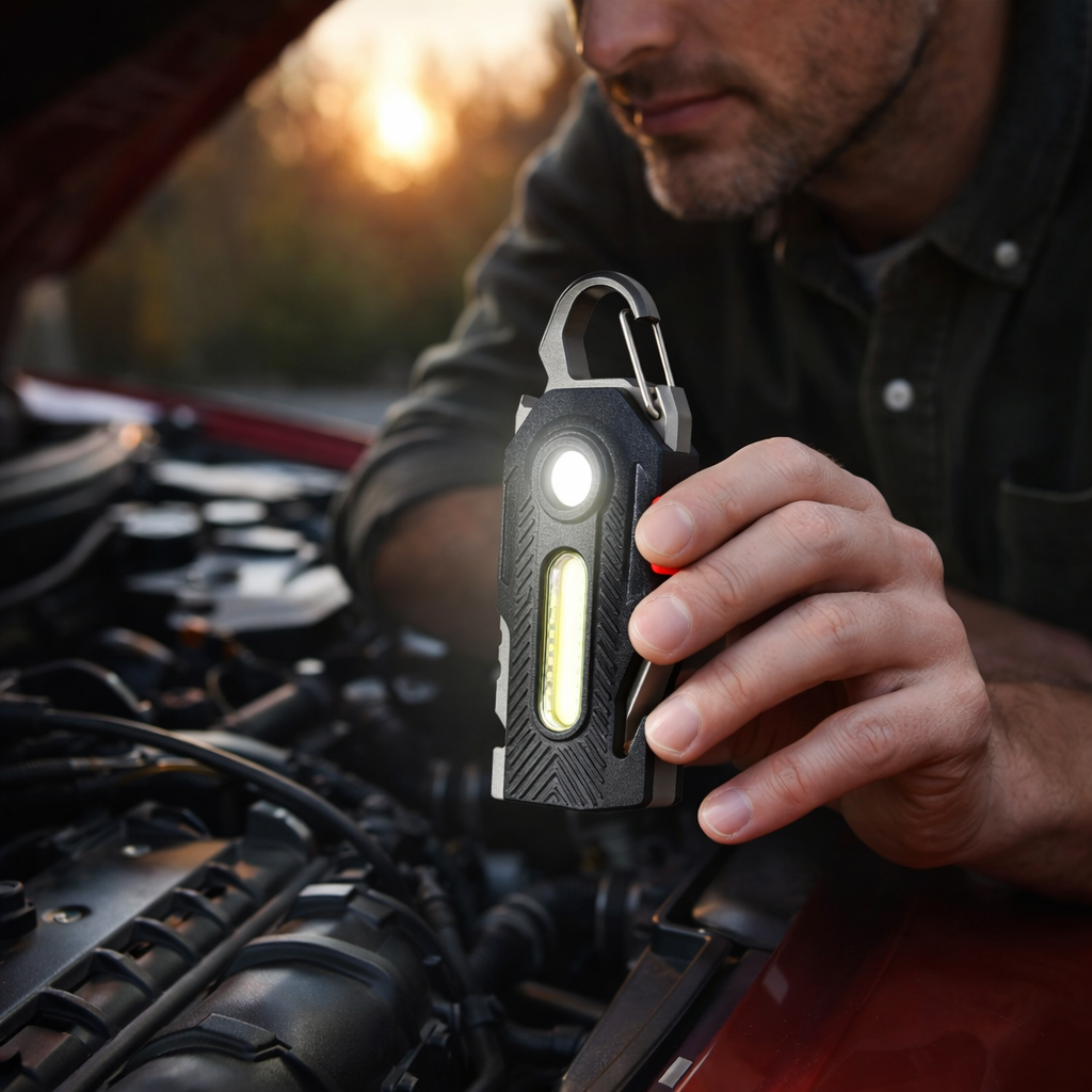 Rechargeable emergency keychain work light with COB LED