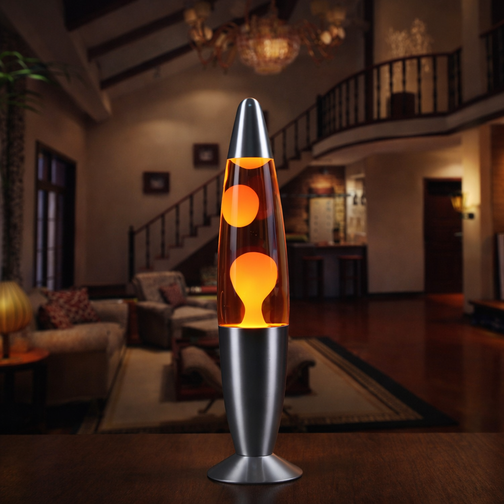 Modern lava lamp night light with calming glow, perfect for cozy living rooms, from DaDa Bedding Collection.