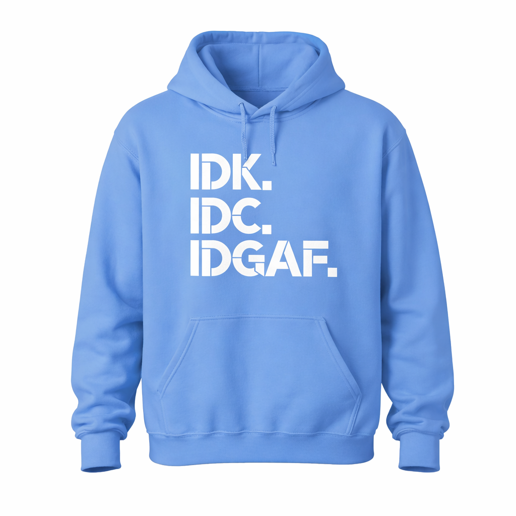 Blue hoodie with white text &