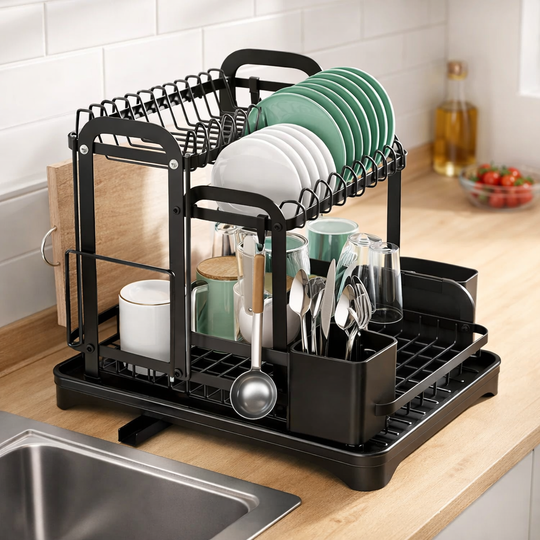 2-Tier Dish Drying Rack with Drainboard – Space-Saving Organizer