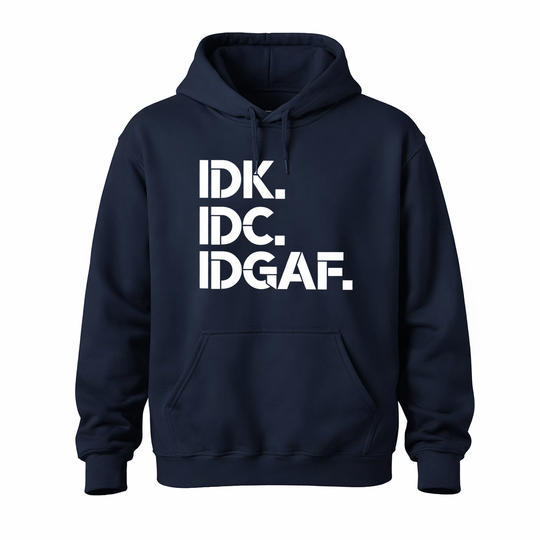 Navy blue hoodie with white text &