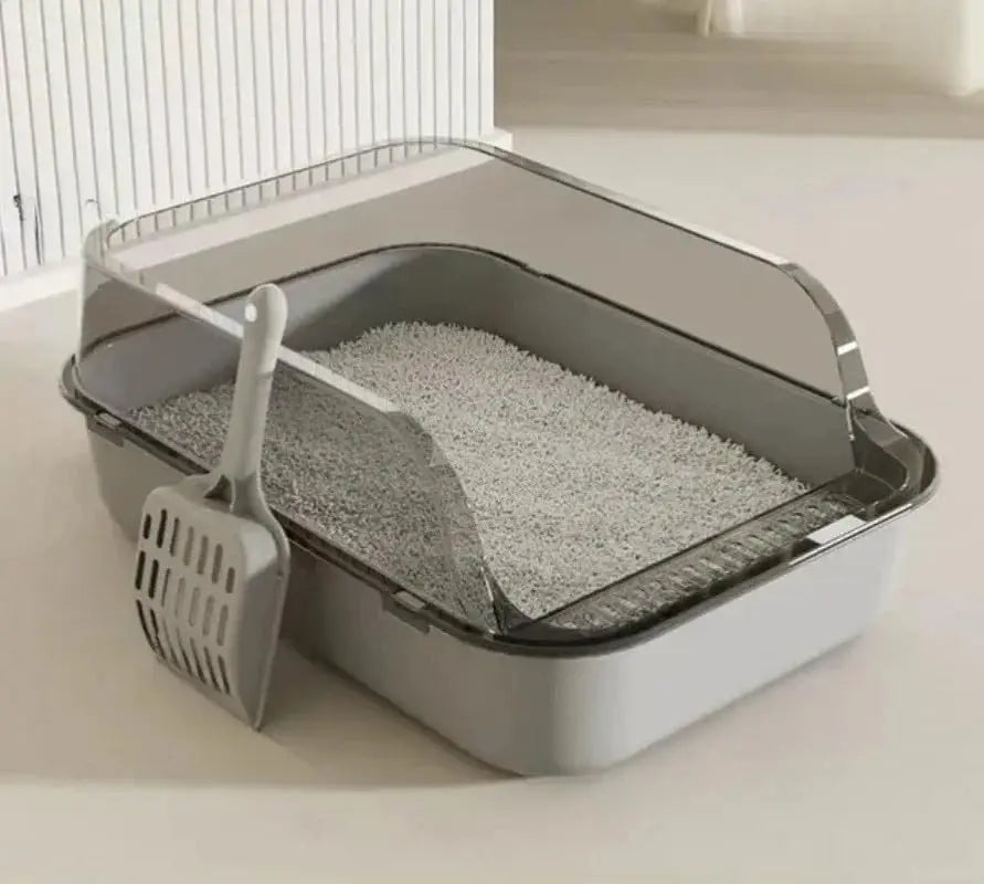 Semi-Enclosed Cat Litter Box with High Sides