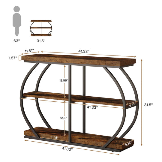 Industrial 3-Tier Console Table with Storage Shelves