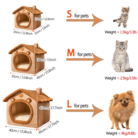 Foldable Washable Plush Pet House Bed for Cats &amp; Small Dogs