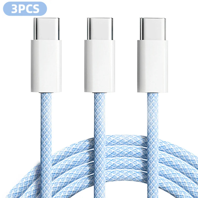 3-Pack 60W Braided USB-C to USB-C Cables