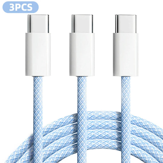 3-Pack 60W Braided USB-C to USB-C Cables