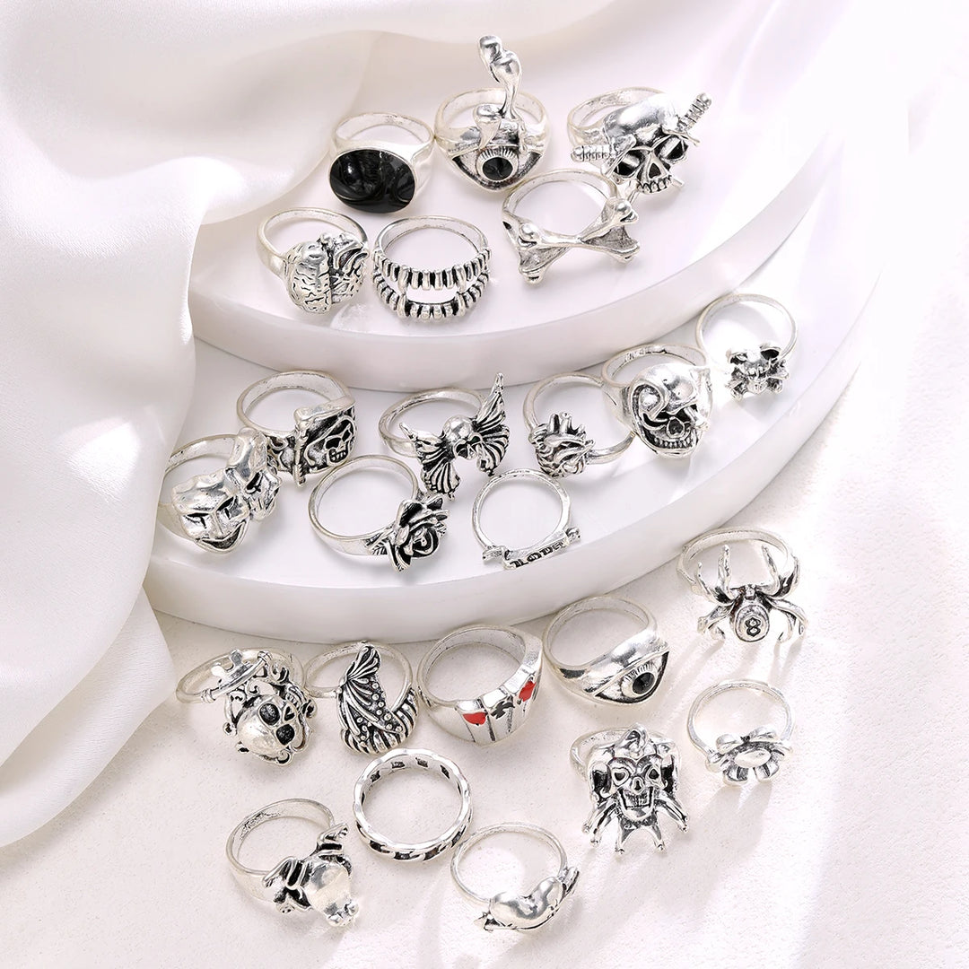 24-Piece Gothic Punk Ring Set for Women &amp; Men