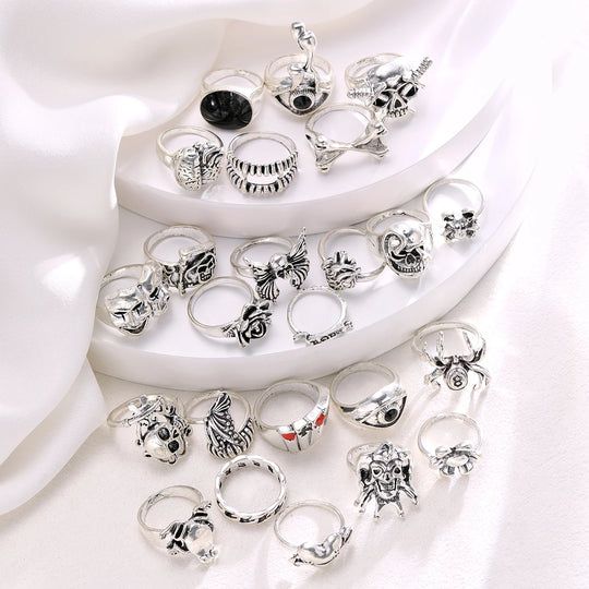 24-Piece Gothic Punk Ring Set for Women &amp; Men
