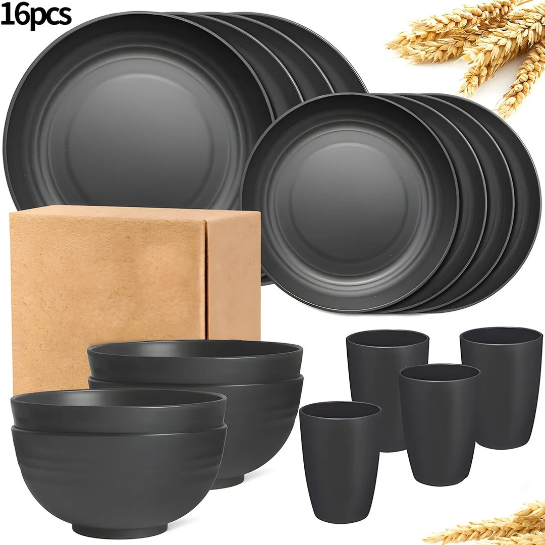 16/32-Piece Reusable Dinnerware Set with Plates, Bowls &amp; Cups