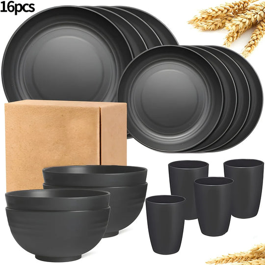 16/32-Piece Reusable Dinnerware Set with Plates, Bowls &amp; Cups