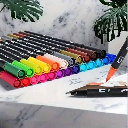 24-Color Dual Tip Brush Pen Art Marker Set