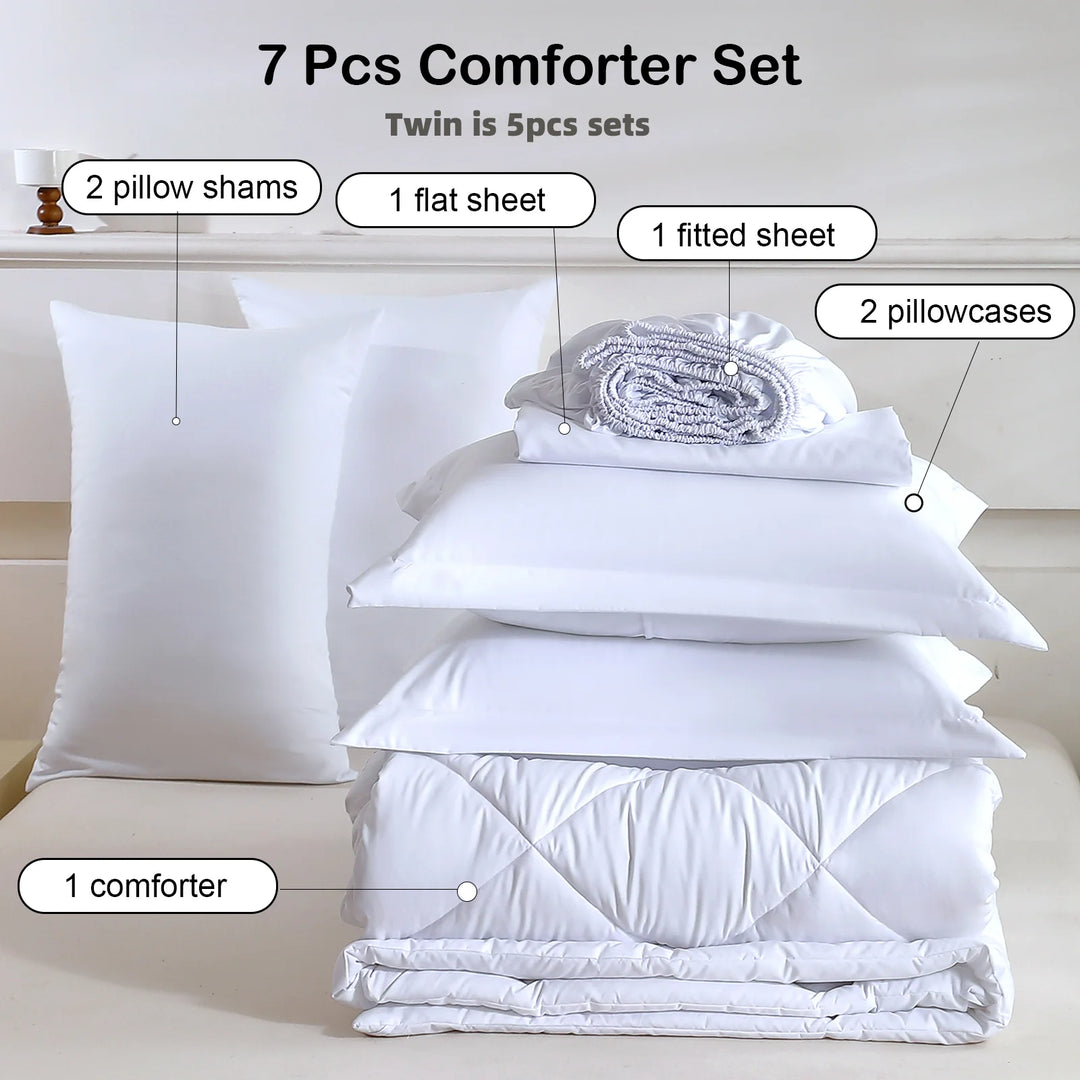 5-7-Piece Quilted Polyester Bedding Set with Sheets
