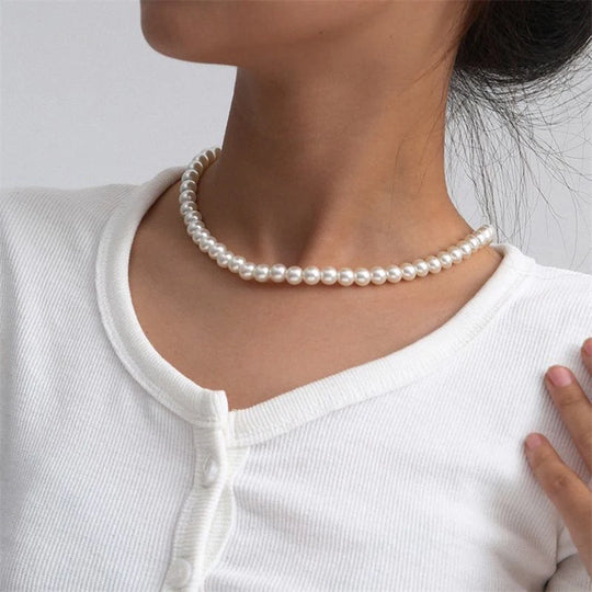 Classic White Simulated Pearl Choker Necklace