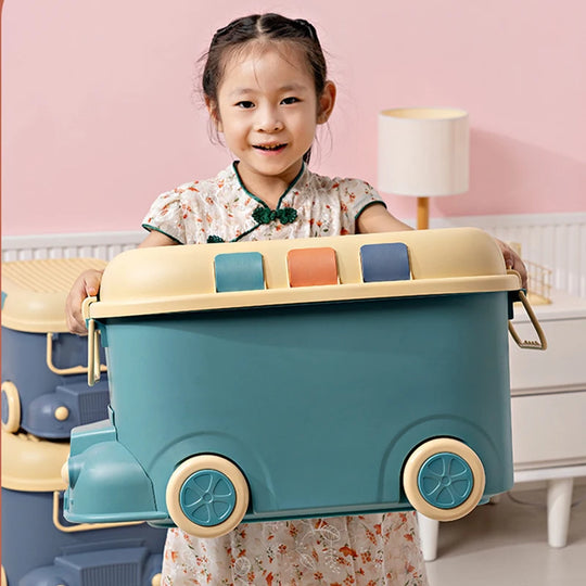Kids Bus Storage Box with Wheels 12L Plastic Organizer