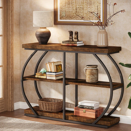 Industrial 3-Tier Console Table with Storage Shelves