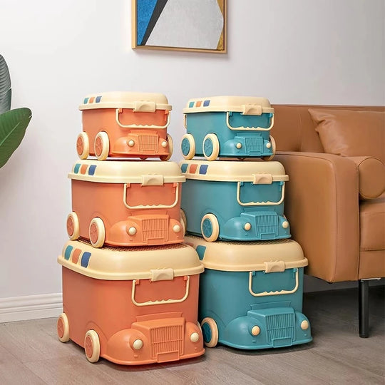 Kids Bus Storage Box with Wheels 12L Plastic Organizer