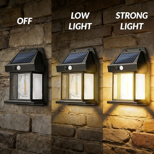 Solar Motion Sensor Wall Light with 3 Lighting Modes – 2 Pack
